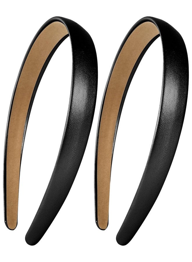 FANYITY 2 PCS Leather Headbands, Soft and Cute 1 Inch Wide Black Headbands for Women and Girls, Perfect for Halloween DIY! (Black 2, One Size) - Image 1